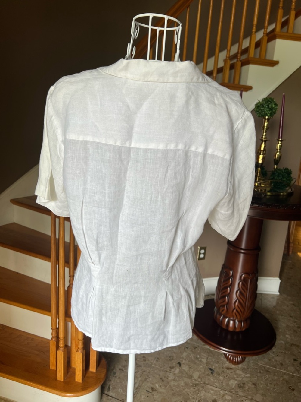 Vintage 100% Irish Linen White Button Up Peplum Top Cottagecore 90s Size S - Picture 7 of 11
